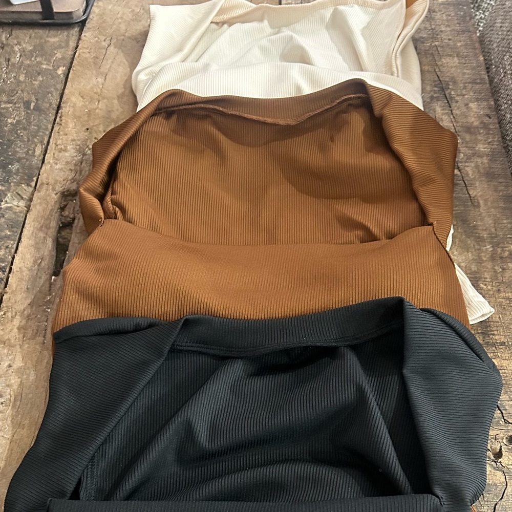 SHEIN Black, brown and cream ribbed tank top with built in bra